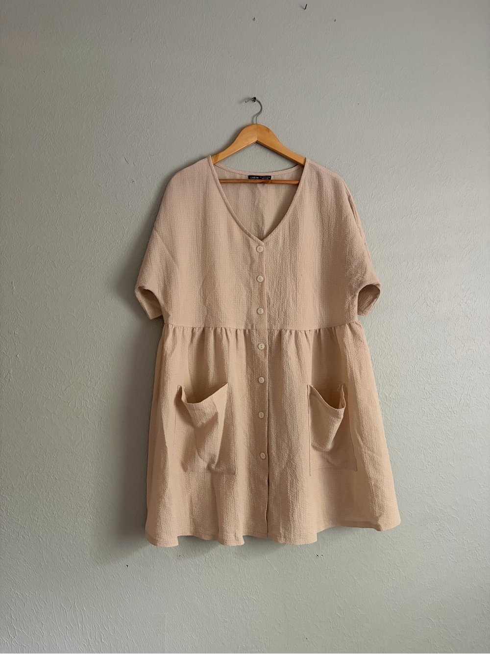Cream Textured Smock Dress